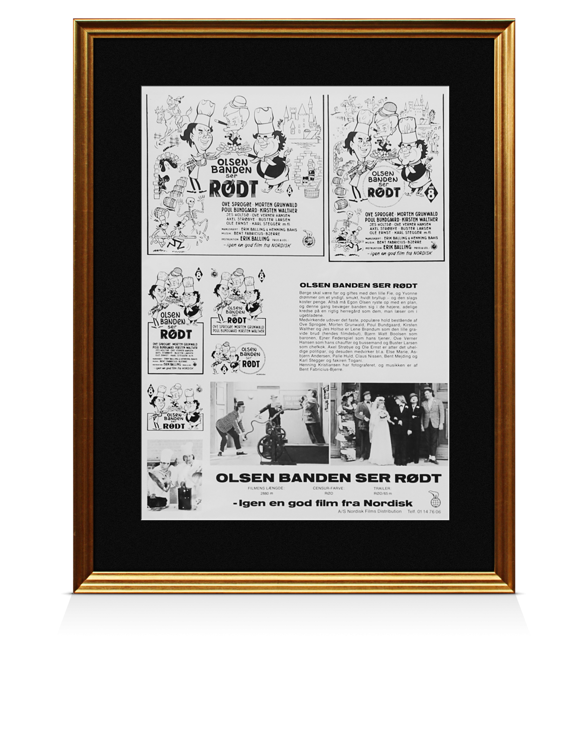 Original 'Olsen Banden ser rødt' annonceark i guldramme (LIMITED